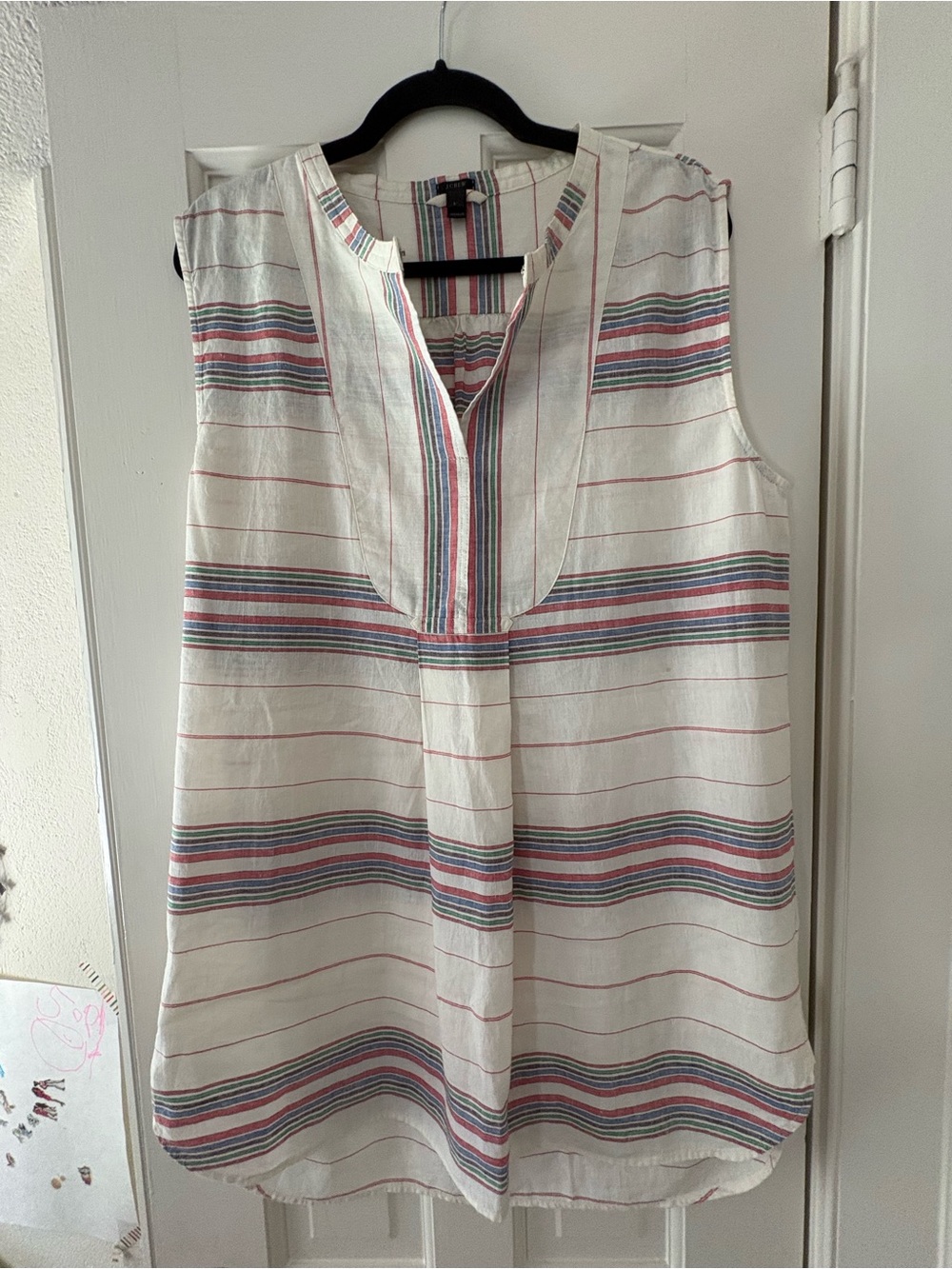 J. Crew Cream Tunic with Blue, Green & Red Stripes
